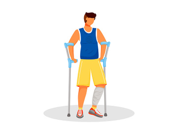 Man with crutches flat color vector faceless character preview picture