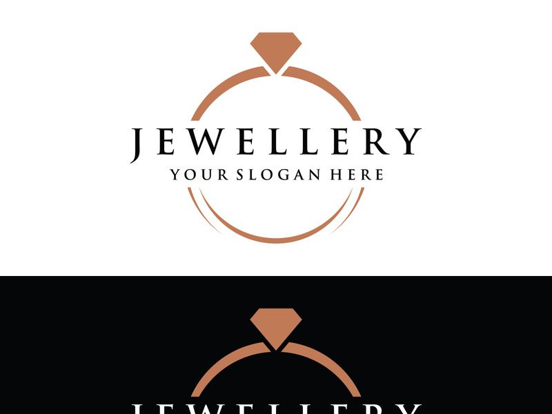 Abstract logo of jewelry ring with luxury diamond or gems.Isolated black and white background.Logo can be for jewelry brand and sign.