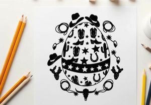 Western easter egg silhouette with cowboy hats and boots