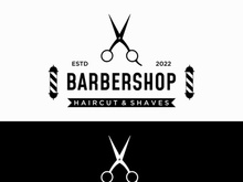 Barbershop logo in vintage style with the concept of scissors, razor and other tools.Logo for business, salon, label and barbershop.