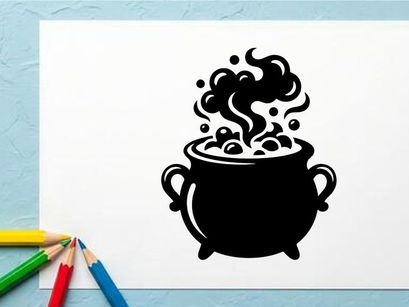 Black and White Coffee Cup Illustration with Steam Swirls