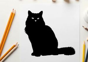 Silhouette of a black cat sitting and looking forward