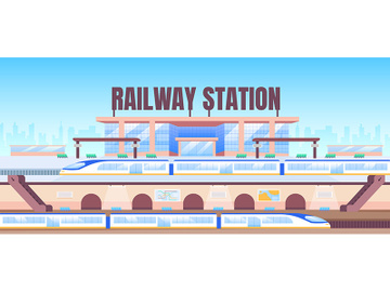 Railway station banner flat vector template preview picture