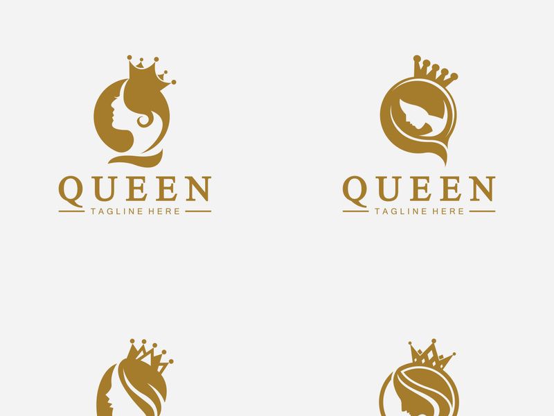 Beautiful face queen icon logo.for queen logo.Beauty woman hair salon golden logo. cosmetic, skin care business logo