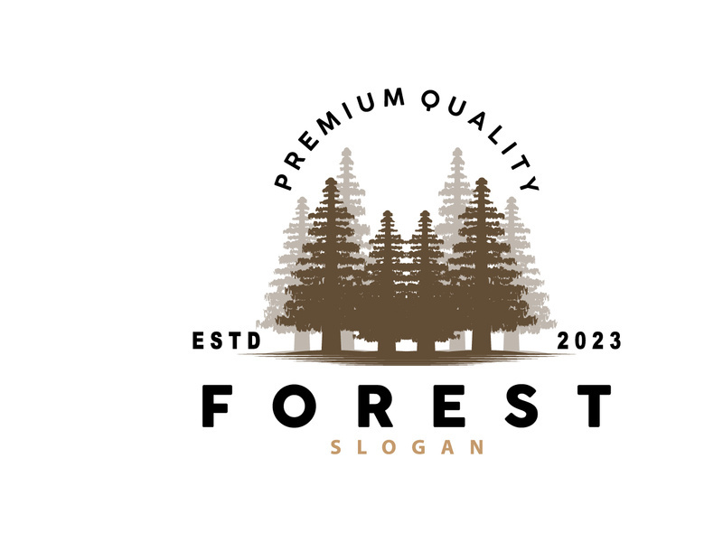 Forest Logo, Vector Forest Wood With Pine Trees Design