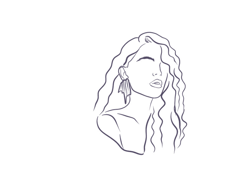 Line art portrait woman, Flower face one line vector illustration