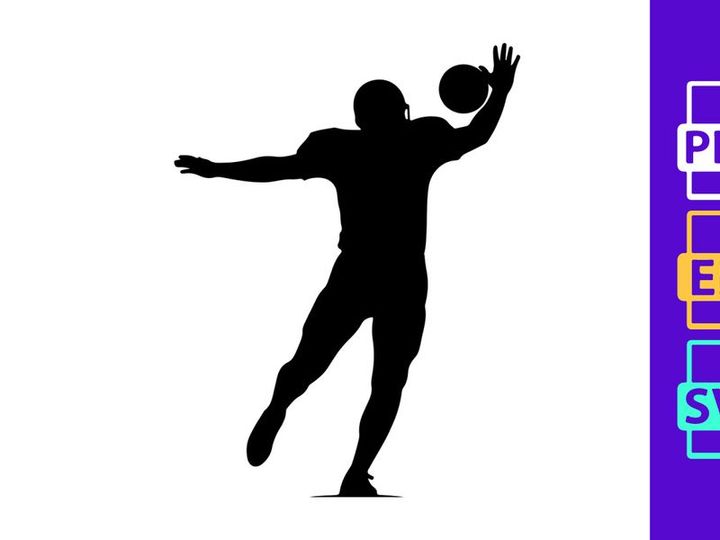 A silhouette of a person playing volleyball with a ball in mid air action