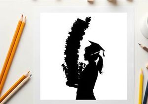 Graduate silhouette holding a giant rolled up parchment
