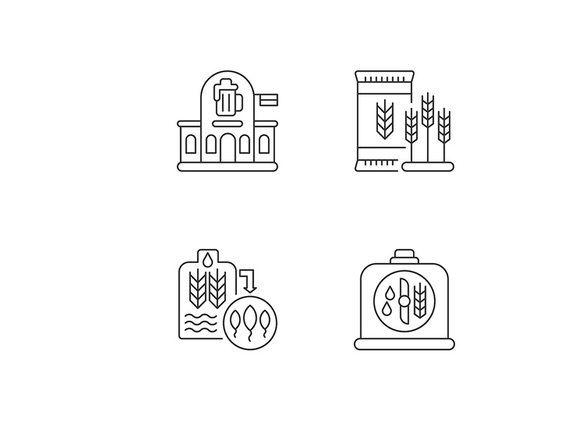 Brewery manufacture pixel perfect linear icons set