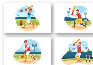 10 Batsman Playing Cricket Sports Illustration