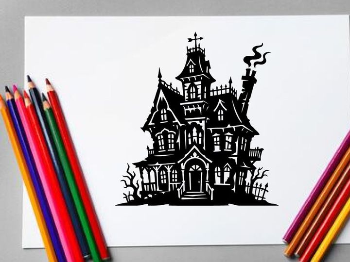 Haunted Victorian House with Chimney Smoke and Spooky Atmosphere