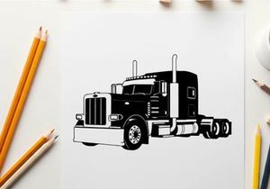 Silhouette of a large black semi truck with trailer