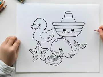 Cute sea animals soap boat vector illustration flat design preview picture
