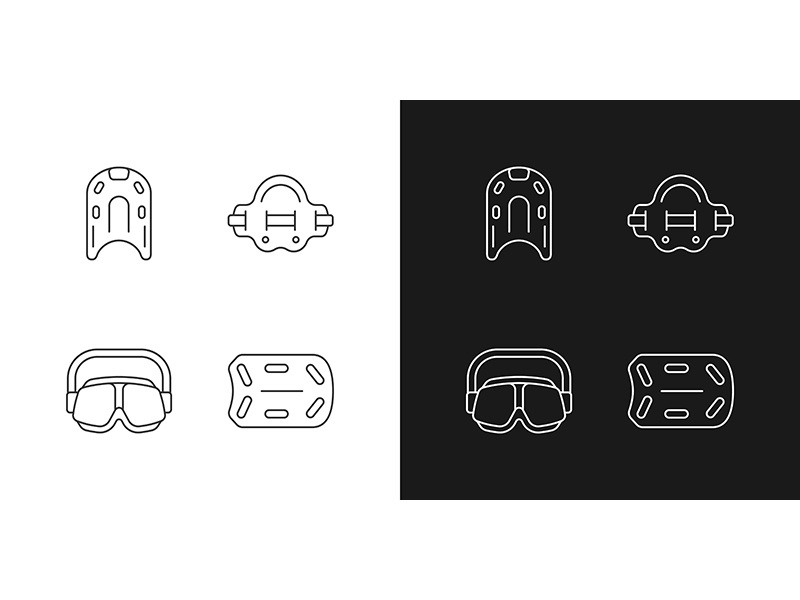 Swimming pool supplies linear icons set for dark and light mode