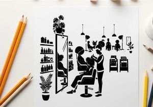 Silhouette of a hair salon with a stylist at work