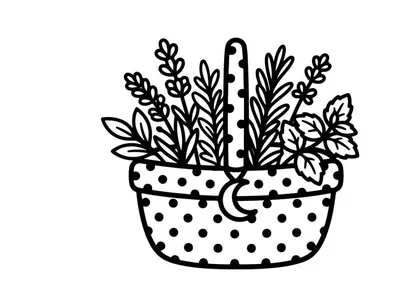 Hand-drawn Halloween potted plant with spooky leaves. Black and white botanical illustration of festive indoor decor.