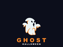 Ghost Logo, Simple Halloween Devil Design Illustration Template Black Background