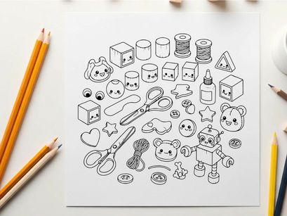 Cute crafting tools and sewing supplies flat design vector illustration