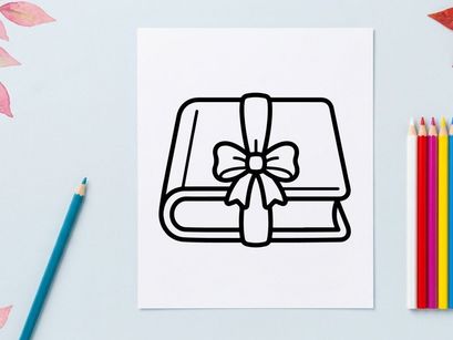 Open book with decorative bow placeholder. Elegant gift wrap or wedding invitation mockup on blank page.