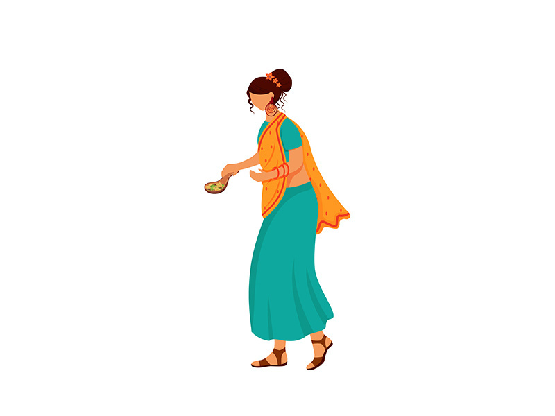 Indian female in traditional dress flat color vector faceless character