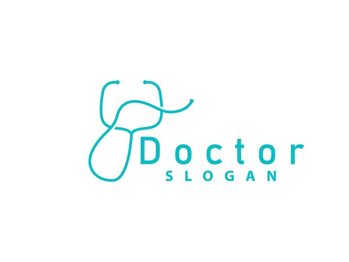Stethoscope Logo, Simple Line Model Health Care Logo Design