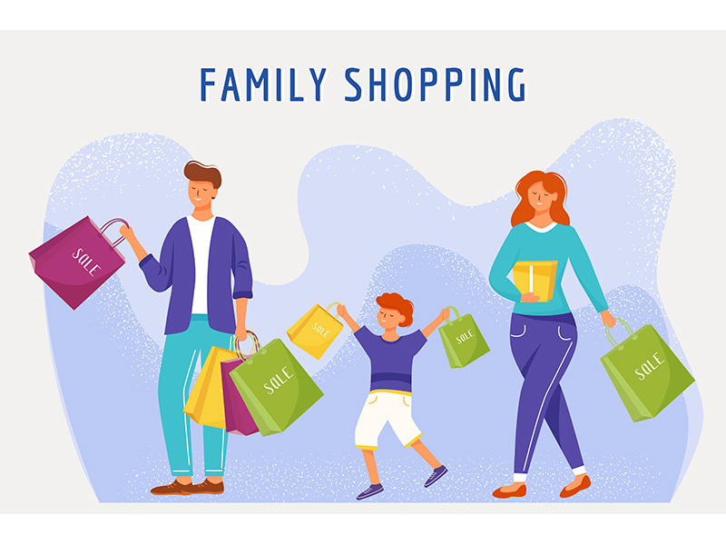 Family shopping flat vector illustration