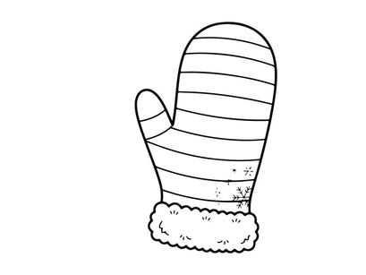 Hand-drawn Christmas mitten with snowflake pattern and fluffy cuff for festive holiday decor
