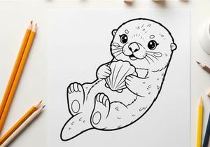 Cute otter holding shell vector illustration flat design