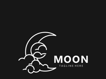 Moon elegant crescent and star logo design line in simple style outline background preview picture