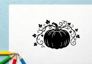Stylized Halloween Pumpkin with Swirling Vines and Butterflies