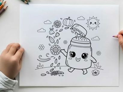 Cute salt shaker character with autumn harvest vegetables vector illustration