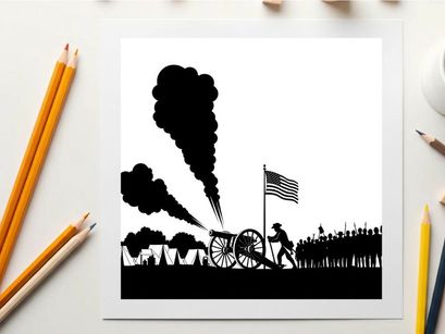 American civil war silhouette of soldier and cannon firing