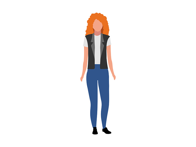 Ginger haired girl semi flat color vector character