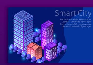 Isometric city set of violet colors