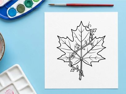 Elegant autumn maple leaf with delicate vine details. Artistic botanical illustration for nature-themed designs.
