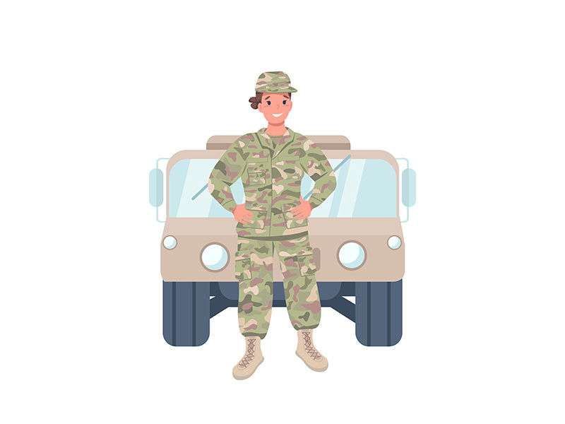 Woman soldier flat color vector detailed character