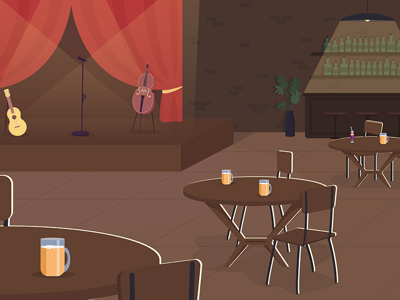 Music concert in pub flat color vector illustration
