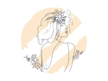 Line art portrait woman, Flower face one line vector illustration