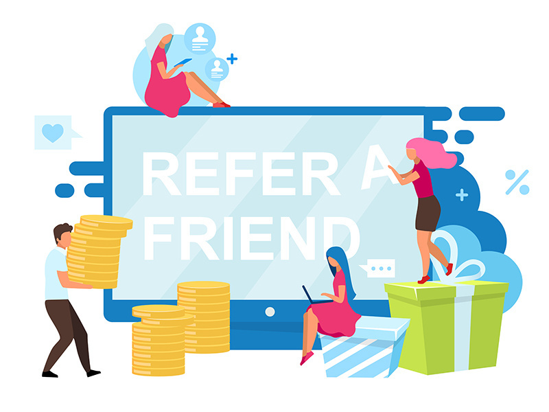 Refer a friend bonuses flat vector illustration