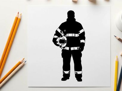 Firefighter silhouette holding a fire hose nozzle