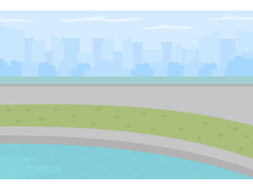 Pond in urban park flat color vector illustration preview picture
