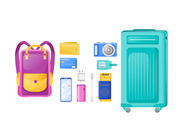 Flight essentials flat color vector objects set preview picture