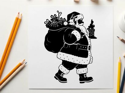 Santa claus silhouette walking with a large sack