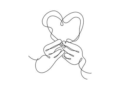 Heart Shaped Hands One Continuous Line Drawing