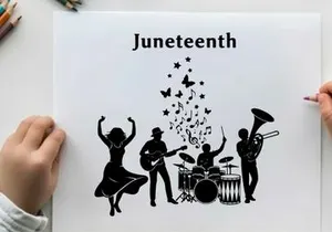 Juneteenth celebration silhouette with musician band