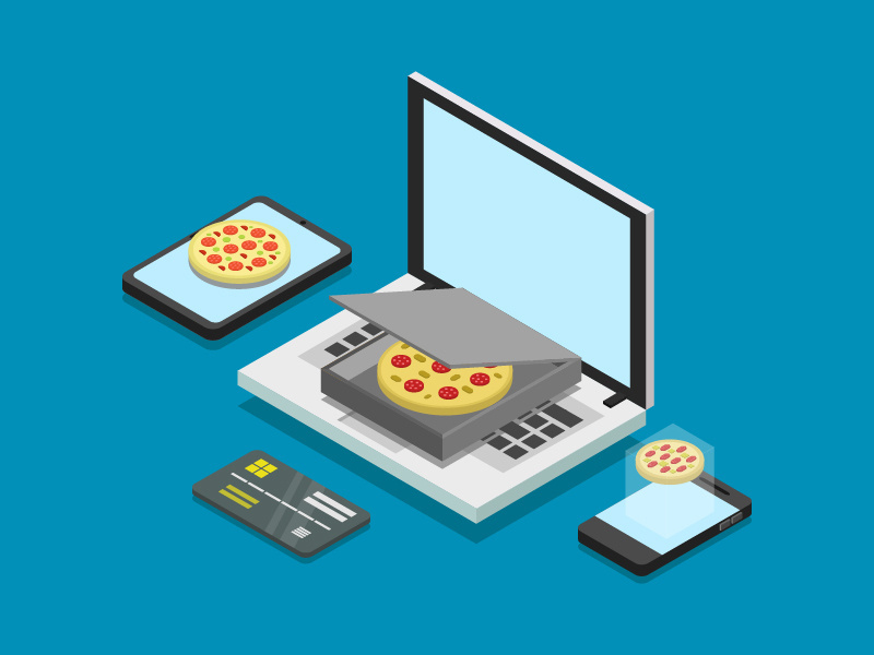 Buy pizza online isometric