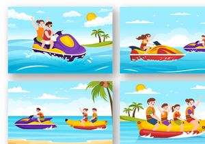 12 Playing Banana Boat and Jet Ski Illustration
