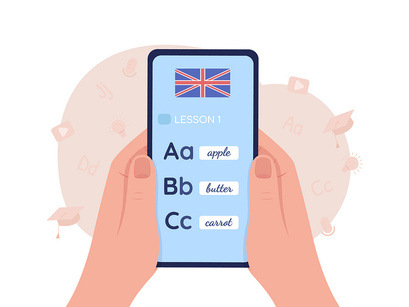 Mobile app for learning languages illustration set