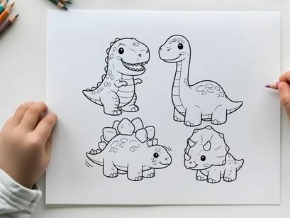 Cute cartoon dinosaurs family vector illustration set