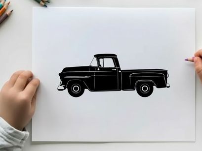 Silhouette of a classic old pickup truck in profile